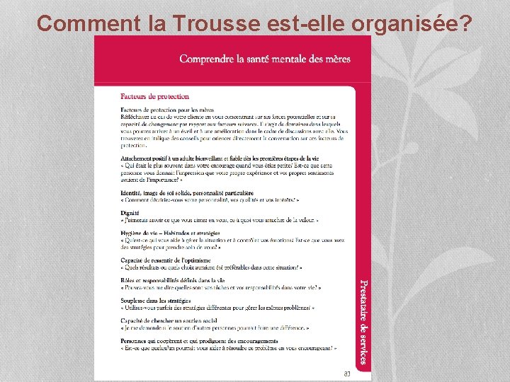 Comment la Trousse est-elle organisée? 