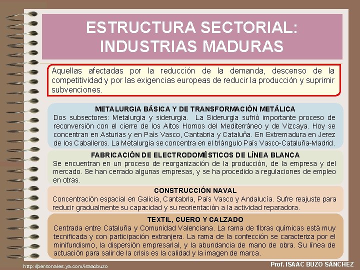 ESTRUCTURA SECTORIAL: INDUSTRIAS MADURAS Aquellas afectadas por la reducción de la demanda, descenso de