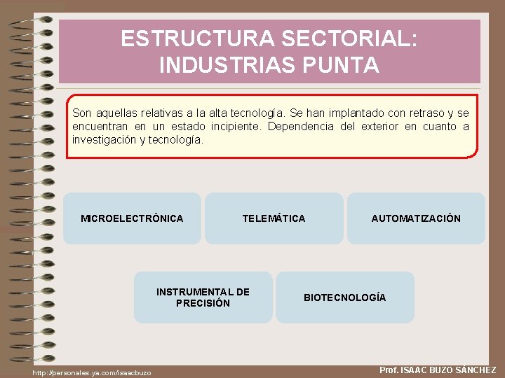 ESTRUCTURA SECTORIAL: INDUSTRIAS PUNTA Son aquellas relativas a la alta tecnología. Se han implantado