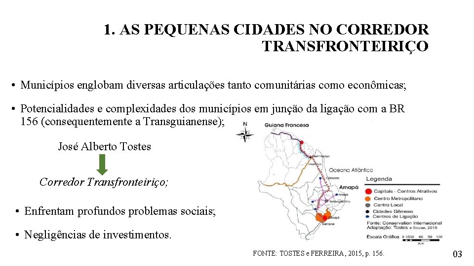 1. AS PEQUENAS CIDADES NO CORREDOR TRANSFRONTEIRIÇO • Municípios englobam diversas articulações tanto comunitárias