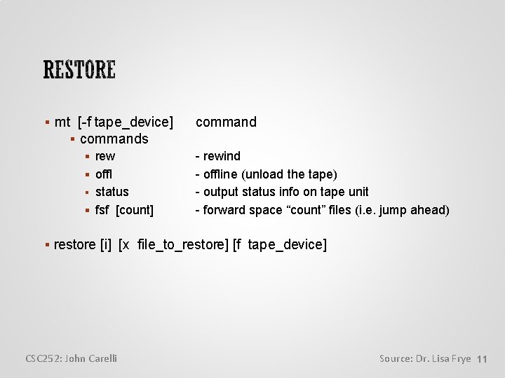  mt [-f tape_device] commands rew offl status fsf [count] command - rewind -