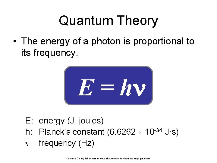 Quantum Theory • The energy of a photon is proportional to its frequency. E