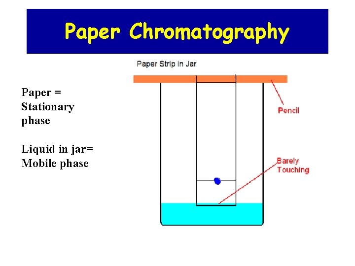 Paper Chromatography Paper = Stationary phase Liquid in jar= Mobile phase 
