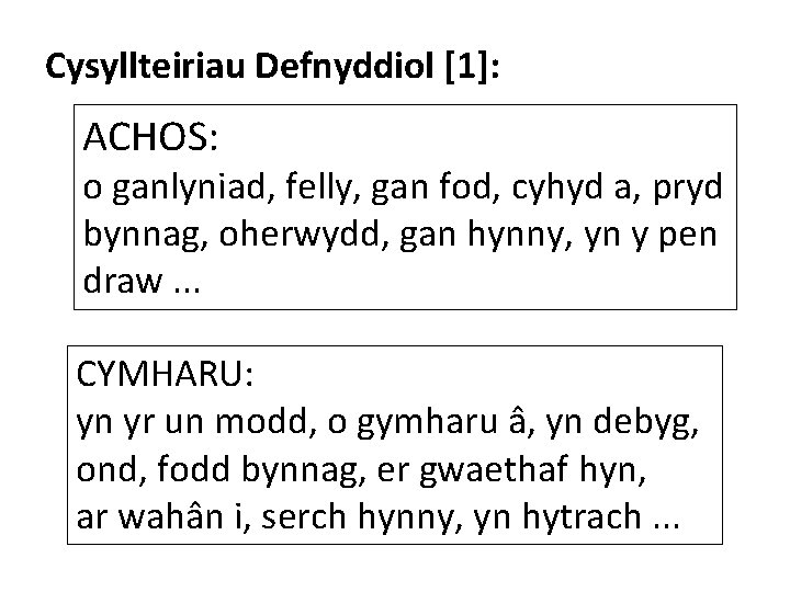 Cysyllteiriau Defnyddiol [1]: ACHOS: o ganlyniad, felly, gan fod, cyhyd a, pryd bynnag, oherwydd,