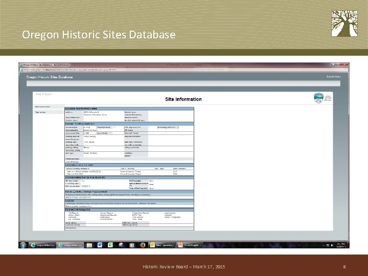 Oregon Historic Sites Database Historic Review Board – March 17, 2015 8 