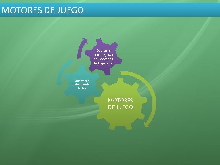 MOTORES DE JUEGO - Oculta la complejidad de procesos de bajo nivel Automatiza determinadas