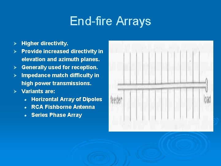 End-fire Arrays Ø Ø Ø Higher directivity. Provide increased directivity in elevation and azimuth