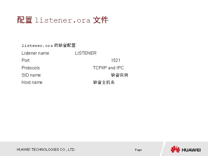 配置 listener. ora 文件 listener. ora 的缺省配置: Listener name LISTENER Port Protocols SID name