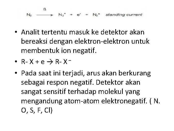  • Analit tertentu masuk ke detektor akan bereaksi dengan elektron-elektron untuk membentuk ion