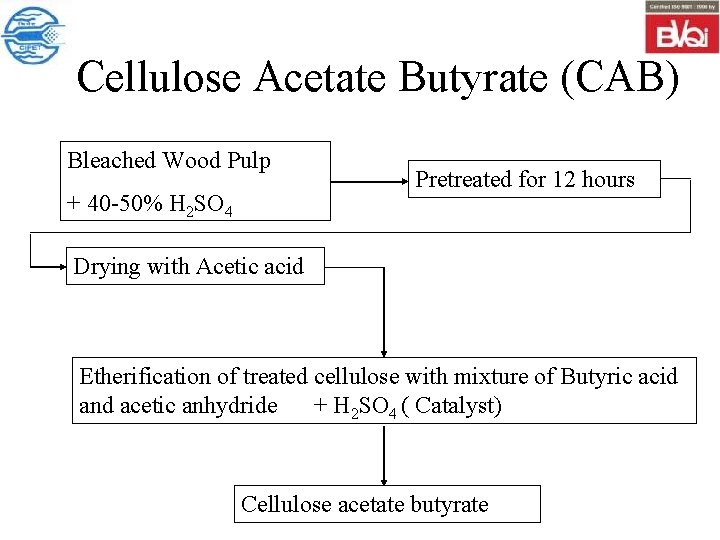 Cellulose Acetate Butyrate (CAB) Bleached Wood Pulp + 40 -50% H 2 SO 4