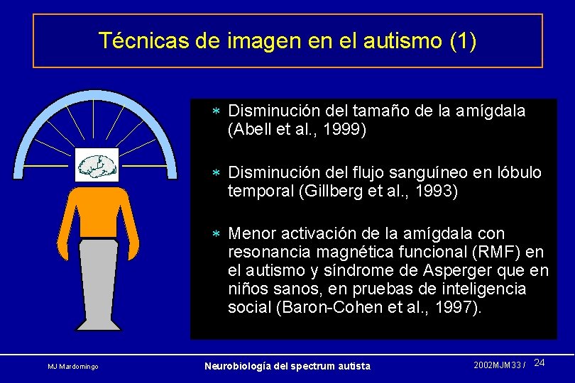 Técnicas de imagen en el autismo (1) * Disminución del tamaño de la amígdala