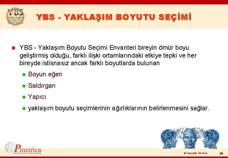 YBS - YAKLAŞIM BOYUTU SEÇİMİ n YBS - Yaklaşım Boyutu Seçimi Envanteri bireyin ömür