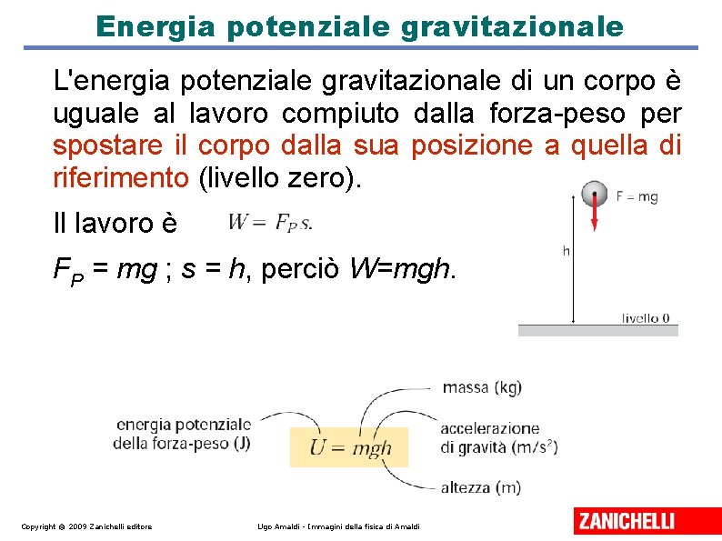 Energia potenziale gravitazionale L'energia potenziale gravitazionale di un corpo è uguale al lavoro compiuto