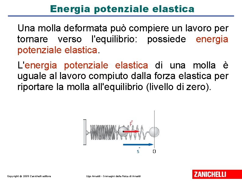Energia potenziale elastica Una molla deformata può compiere un lavoro per tornare verso l'equilibrio: