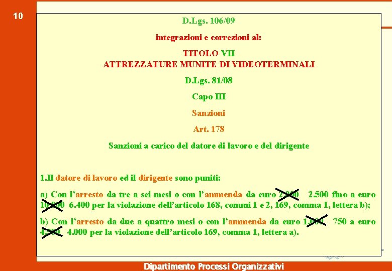 10 D. Lgs. 106/09 integrazioni e correzioni al: TITOLO VII ATTREZZATURE MUNITE DI VIDEOTERMINALI