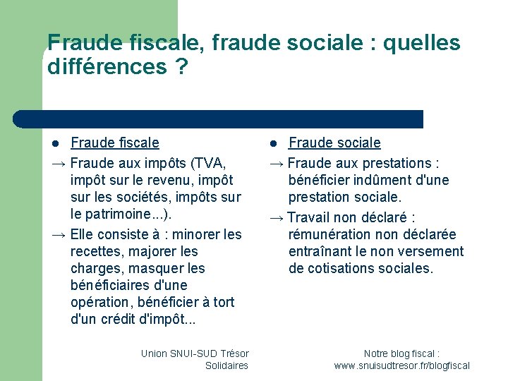 Fraude fiscale, fraude sociale : quelles différences ? Fraude fiscale → Fraude aux impôts