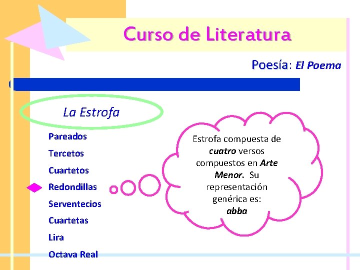 Curso de Literatura Poesía: Poesía El Poema La Estrofa Pareados Tercetos Cuartetos Redondillas Serventecios