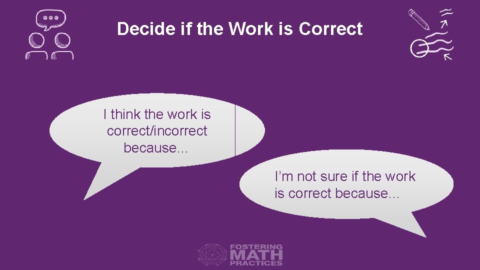 Decide if the Work is Correct I think the work is correct/incorrect because… I’m