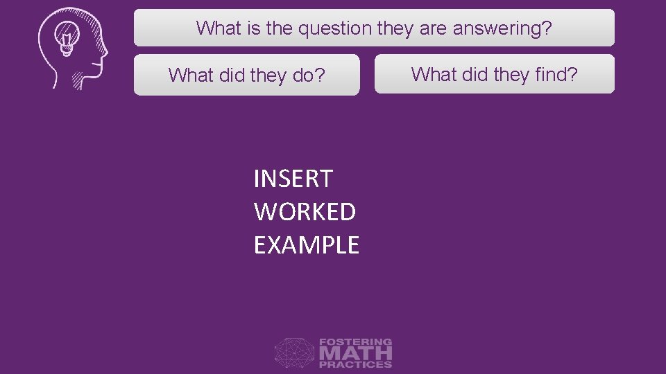 What is the question they are answering? What did they do? INSERT WORKED EXAMPLE