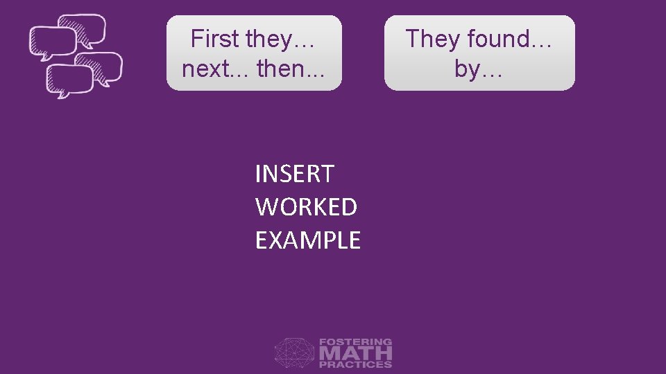 First they… next. . . then. . . INSERT WORKED EXAMPLE They found… by…