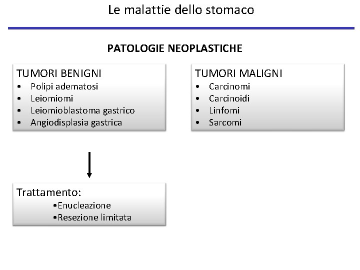 Le malattie dello stomaco PATOLOGIE NEOPLASTICHE TUMORI BENIGNI • • Polipi adematosi Leiomiomi Leiomioblastoma