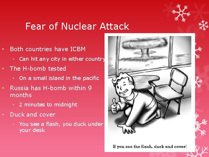 Fear of Nuclear Attack • Both countries have ICBM • Can hit any city Fear of Nuclear Attack • Both countries have ICBM • Can hit any city