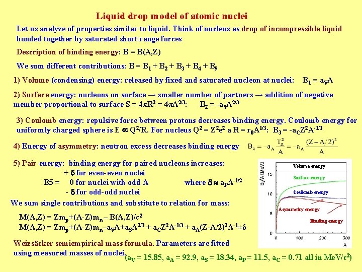 Liquid drop model of atomic nuclei Let us analyze of properties similar to liquid.