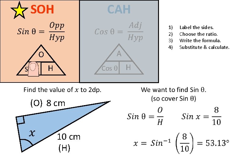 SOH CAH A O Sin θ 1) 2) 3) 4) H Cos θ Label