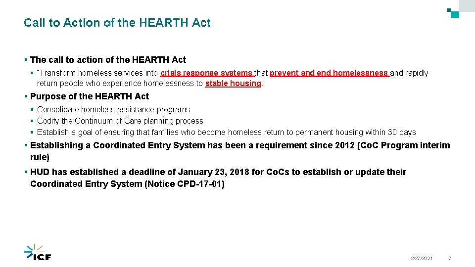 Call to Action of the HEARTH Act § The call to action of the
