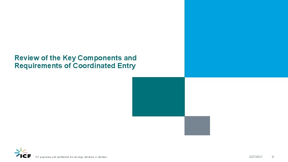 Review of the Key Components and Requirements of Coordinated Entry ICF proprietary and confidential.