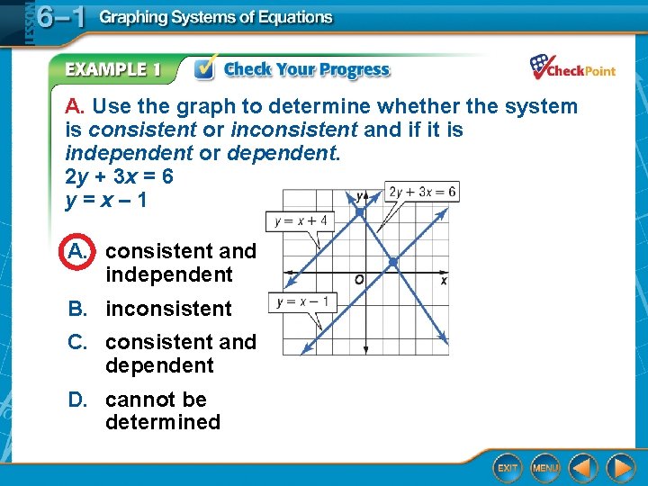 A. Use the graph to determine whether the system is consistent or inconsistent and