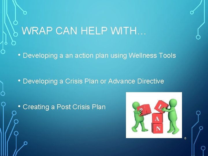 WRAP CAN HELP WITH… • Developing a an action plan using Wellness Tools •