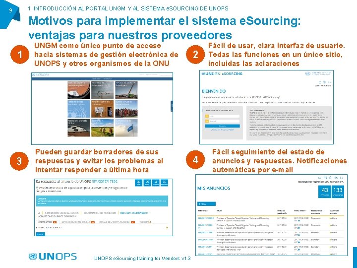 1. INTRODUCCIÓN AL PORTAL UNGM Y AL SISTEMA e. SOURCING DE UNOPS 9 Motivos