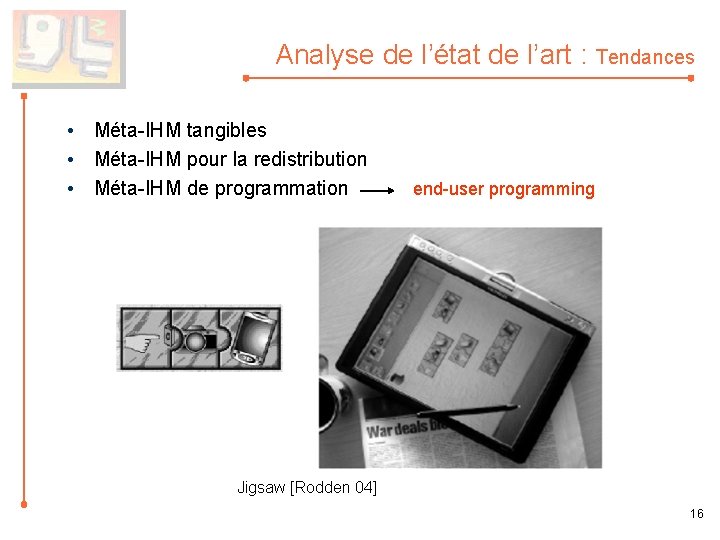 Analyse de l’état de l’art : Tendances • Méta-IHM tangibles • Méta-IHM pour la