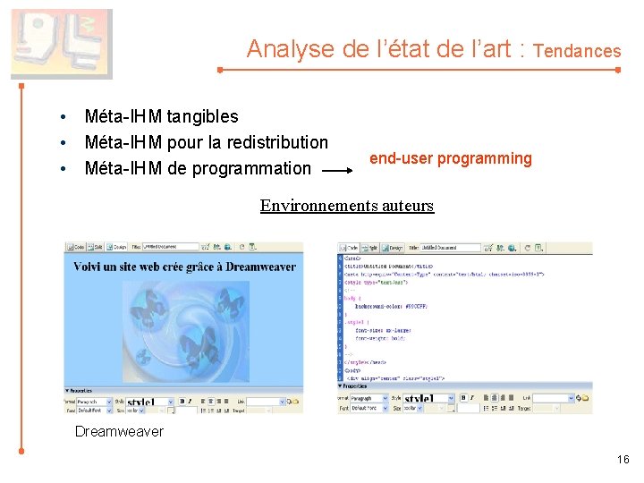 Analyse de l’état de l’art : Tendances • Méta-IHM tangibles • Méta-IHM pour la
