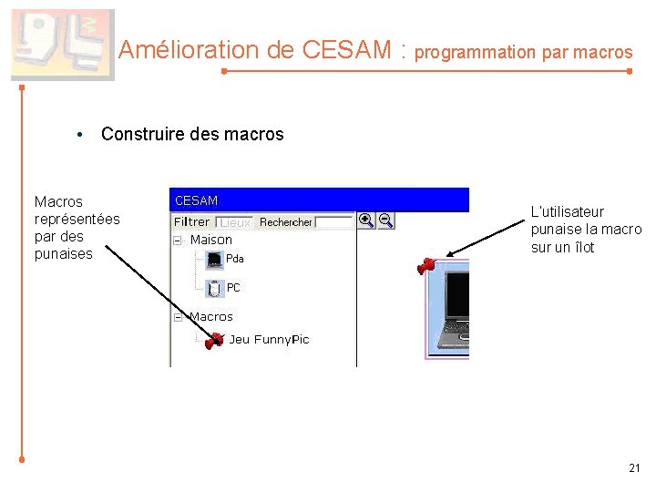 Amélioration de CESAM : programmation par macros • Construire des macros Macros représentées par