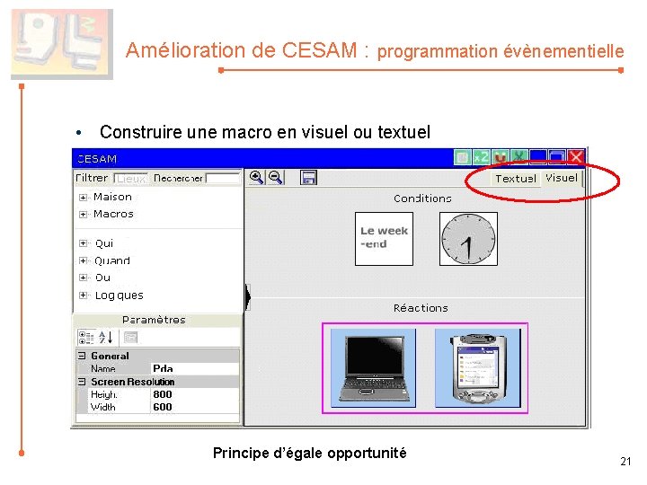 Amélioration de CESAM : programmation évènementielle • Construire une macro en visuel ou textuel