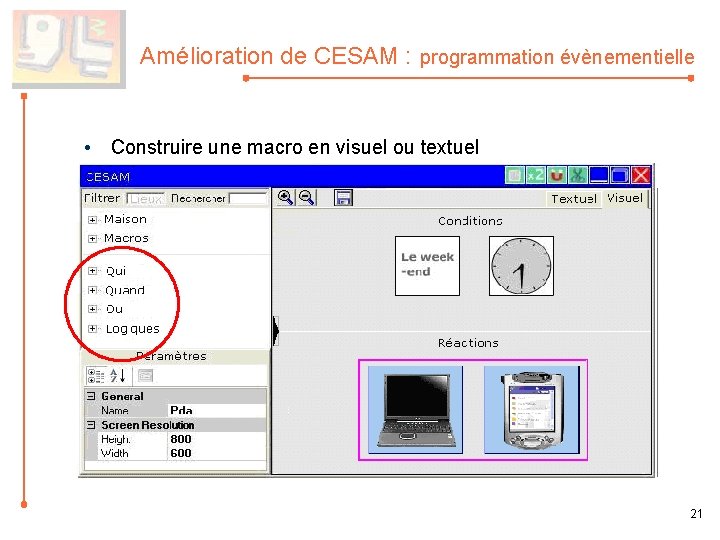 Amélioration de CESAM : programmation évènementielle • Construire une macro en visuel ou textuel