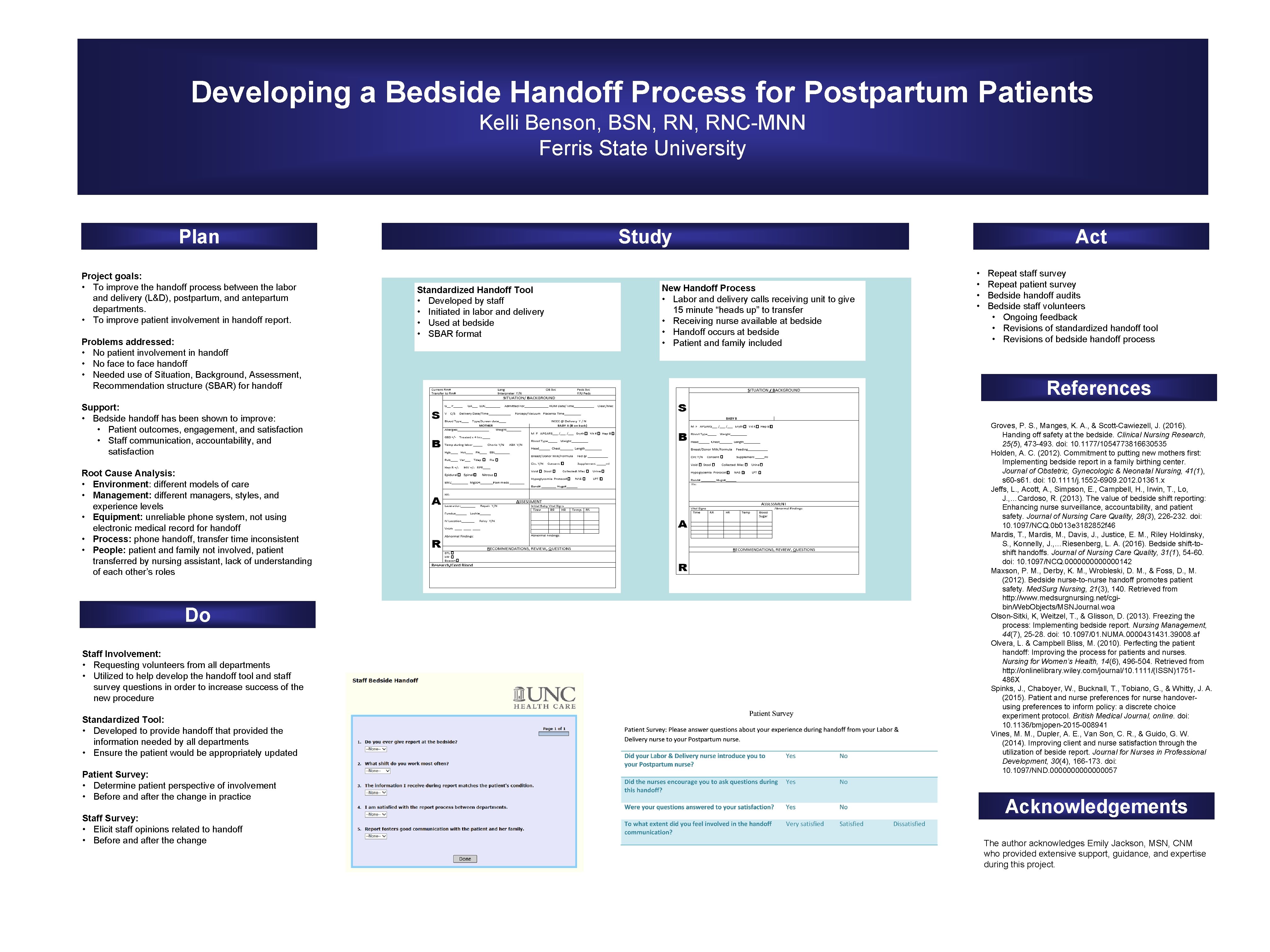 Developing a Bedside Handoff Process for Postpartum Patients Kelli Benson, BSN, RNC-MNN Ferris State