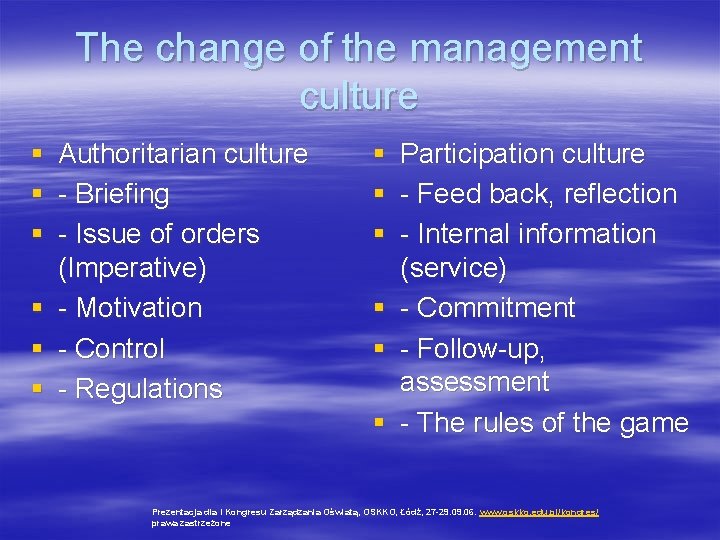 The change of the management culture § § § Authoritarian culture - Briefing -