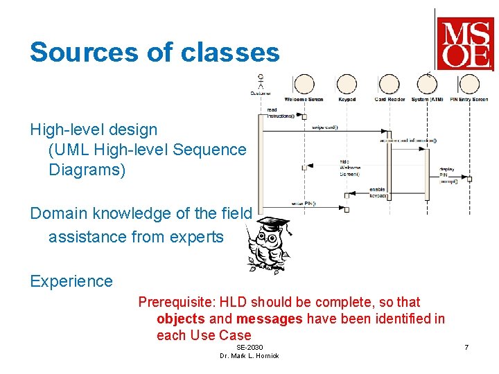 Sources of classes High-level design (UML High-level Sequence Diagrams) Domain knowledge of the field