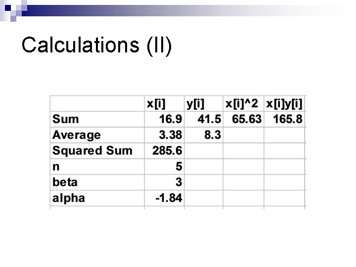 Calculations (II) 