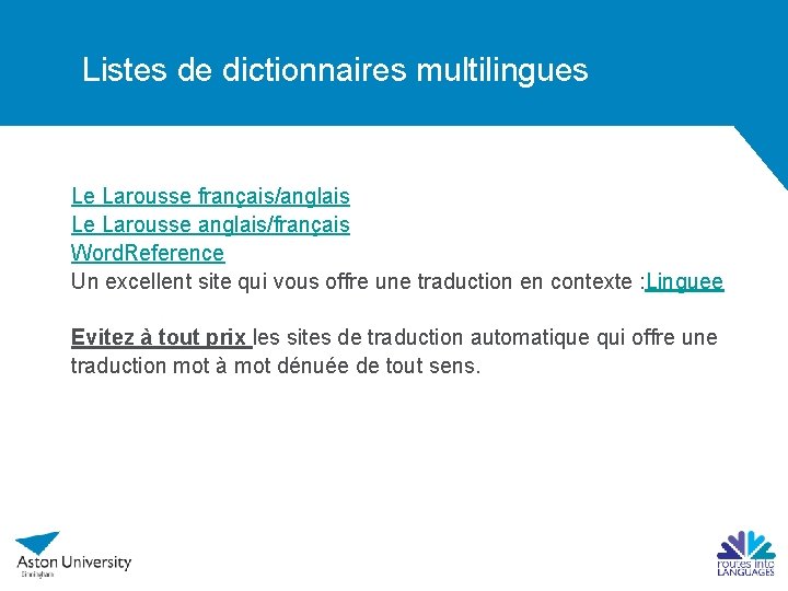 Listes de dictionnaires multilingues Le Larousse français/anglais Le Larousse anglais/français Word. Reference Un excellent