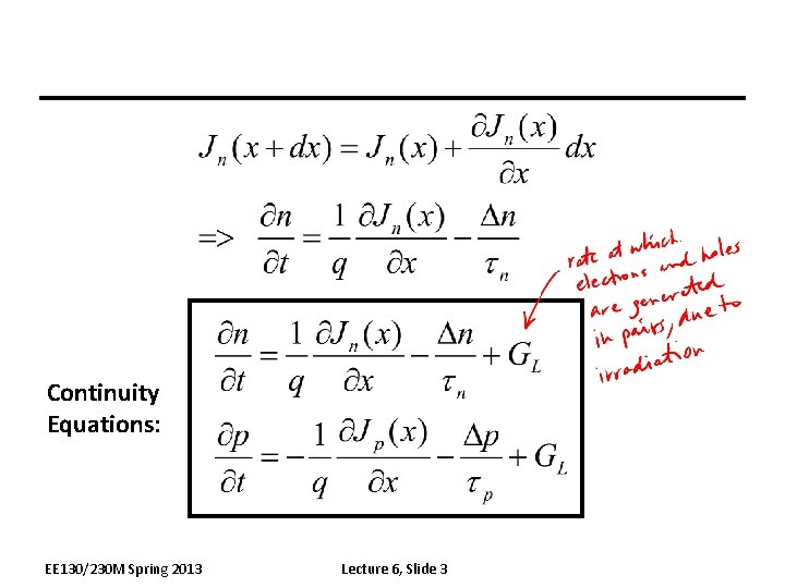 Continuity Equations: EE 130/230 M Spring 2013 Lecture 6, Slide 3 