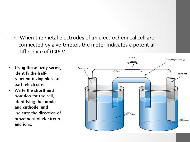  • When the metal electrodes of an electrochemical cell are connected by a