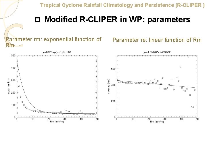 Tropical Cyclone Rainfall Climatology and Persistence (R-CLIPER ) p Modified R-CLIPER in WP: parameters