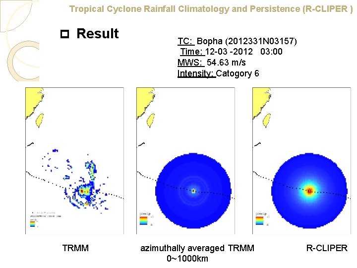 Tropical Cyclone Rainfall Climatology and Persistence (R-CLIPER ) p Result TC: Bopha (2012331 N