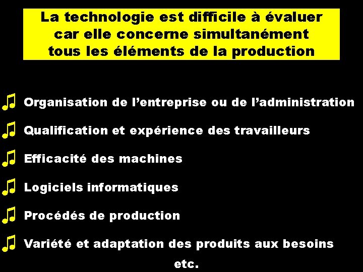 La technologie est difficile à évaluer car elle concerne simultanément tous les éléments de