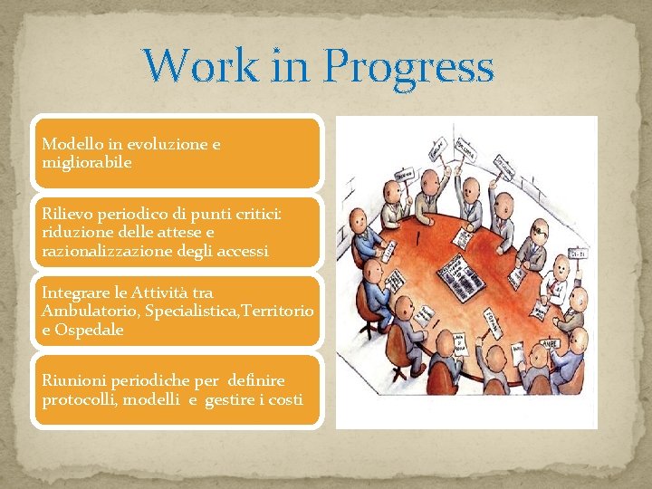 Work in Progress Modello in evoluzione e migliorabile Rilievo periodico di punti critici: riduzione Work in Progress Modello in evoluzione e migliorabile Rilievo periodico di punti critici: riduzione