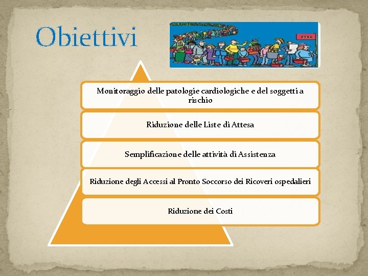 Obiettivi Monitoraggio delle patologie cardiologiche e del soggetti a rischio Riduzione delle Liste di Obiettivi Monitoraggio delle patologie cardiologiche e del soggetti a rischio Riduzione delle Liste di